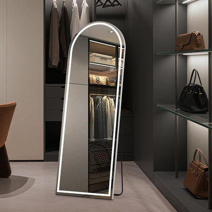 OLIXIS Black Arched Full Length Mirror 60"x16" for Bedroom, Full Body Mirror with Stand, Hanging or Leaning for Wall, Aluminum Alloy Thin Frame Floor Standing for Living Room