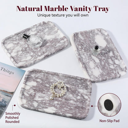 Marble Vanity Tray for Dresser Organizer, Travertine Bathroom Tray Countertop, Beige Decorative Serving Trays, Kitchen Sink Storage, Jewelry & Perfume Holder(Travertino Romano)