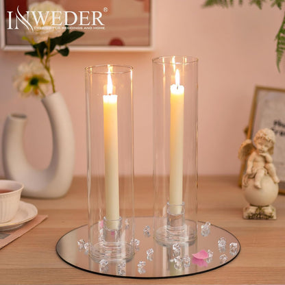 Glass Hurricane Candle Holder: 12" Tall Candlestick Holder Bulk with Cylinder Windproof Cover Set of 6 Clear Taper Candle Holders for Wedding Party Birthday Christmas Decor