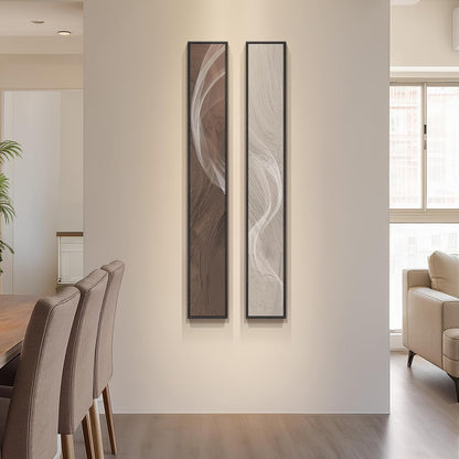 Long Narrow Framed Neutral Abstract Vertical Wall Art Set, 2 Piece Modern Canvas Prints Paintings Artwork for Walls, Beige and Brown Minimalist Pictures for Hallway Entryway Living Room Bedroom Decor