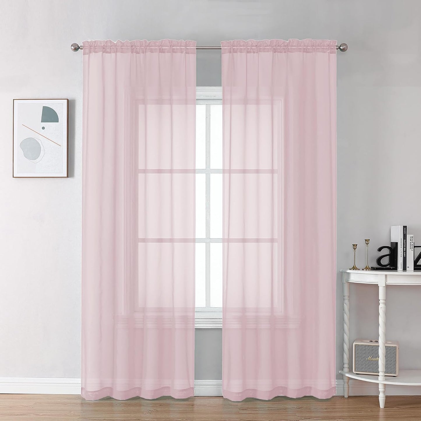 Chyhomenyc Sheer White Valances for Windows 2 Pack, Small Window Curtains for Living Room Bathroom Cafe Laundry Basement, Modern Top Dual Rod Pocket Voile Curtain, 42W x 14L inches, White - Colors C