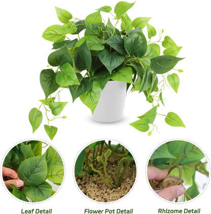 CEWOR Artificial Plants Fake Pothos with Plastic Pot Artificial Potted Plant for Home Office Bedroom Indoor Outdoor Decor 1 Pack