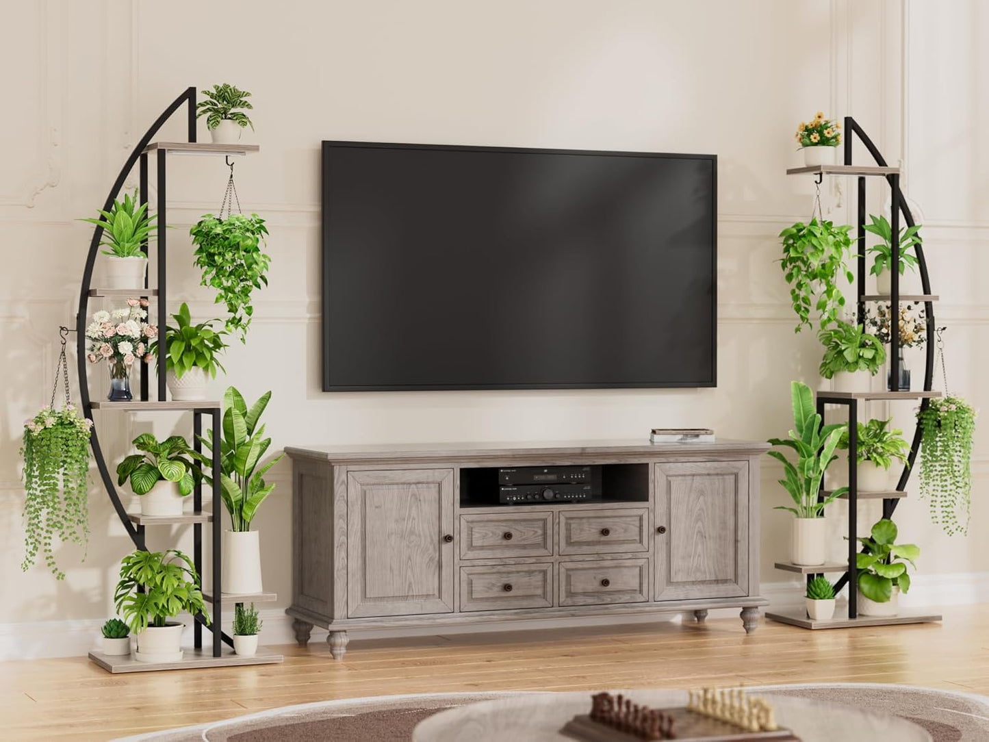 BACEKOLL Plant Stand Indoor with Grow Lights, 6 Tiered Tall Plant Shelf, 63" Metal Plant Stand for Indoor Plants Multiple, Half-Moon Plant Rack Display Shelf, 2 Pcs Plant Holder for Living Room, Patio