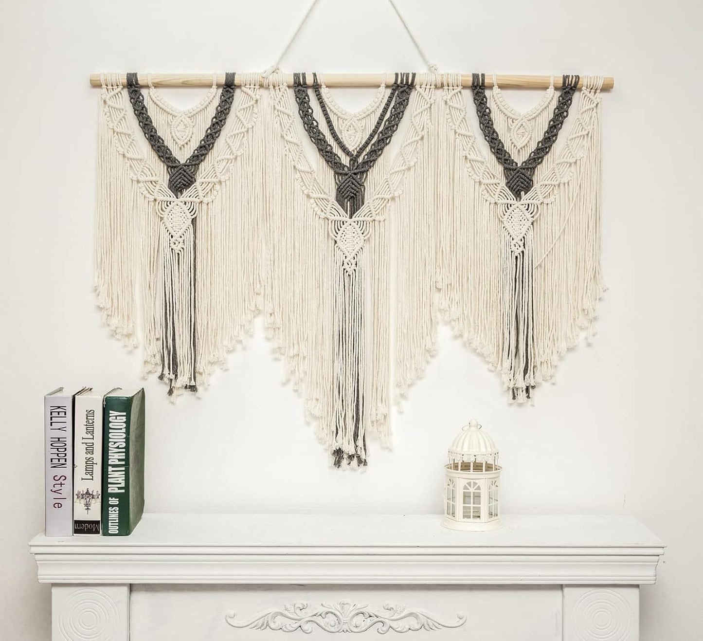 guzhiou large macrame wall hanging - Boho Tapestry Macrame Wall Decor Art- Chic Bohemian Handmade Woven Tapestry Home Decoration for Bedroom Living Room Apartment Wedding Party - 43"x32" (Wood bead)