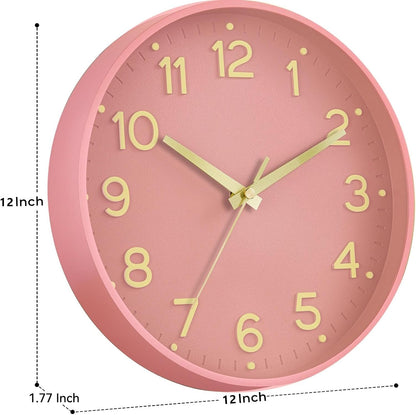 Roymnie Wall Clock Green, Silent Wall Clocks Battery Operated 8 Inch-Modern Non Ticking Analog Clock Decorative for Kitchen Office Bathroom Bedroom(Gold)