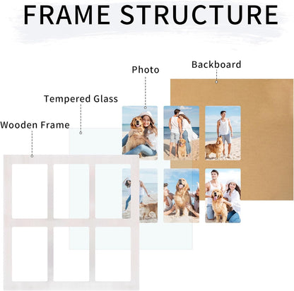 YESKAY 4x6 Picture Frame Collage for Wall Decor, Multiple Photo Collage Frames with Tempered Glass, 7-Opening for 4 x 6 Picture Frames, Rustic Brown, 1 Pack