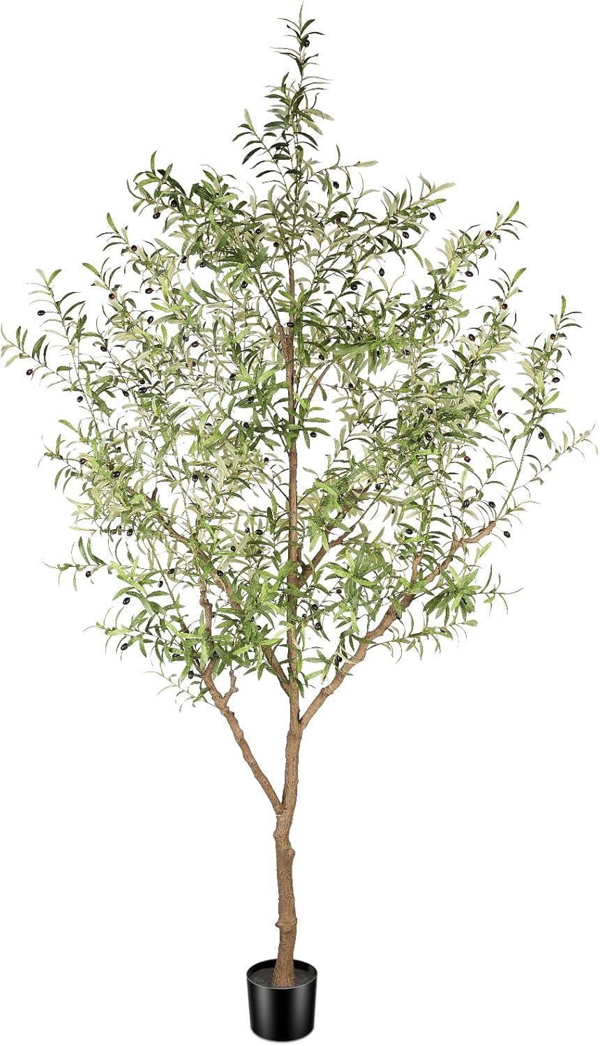 FEELEAD 7ft Faux Olive Tree - Fake Potted Olive Silk Tree with Planter Natural Olive Branches and Realistic Leaves Artificial Tree for Home House Office Decor Indoor