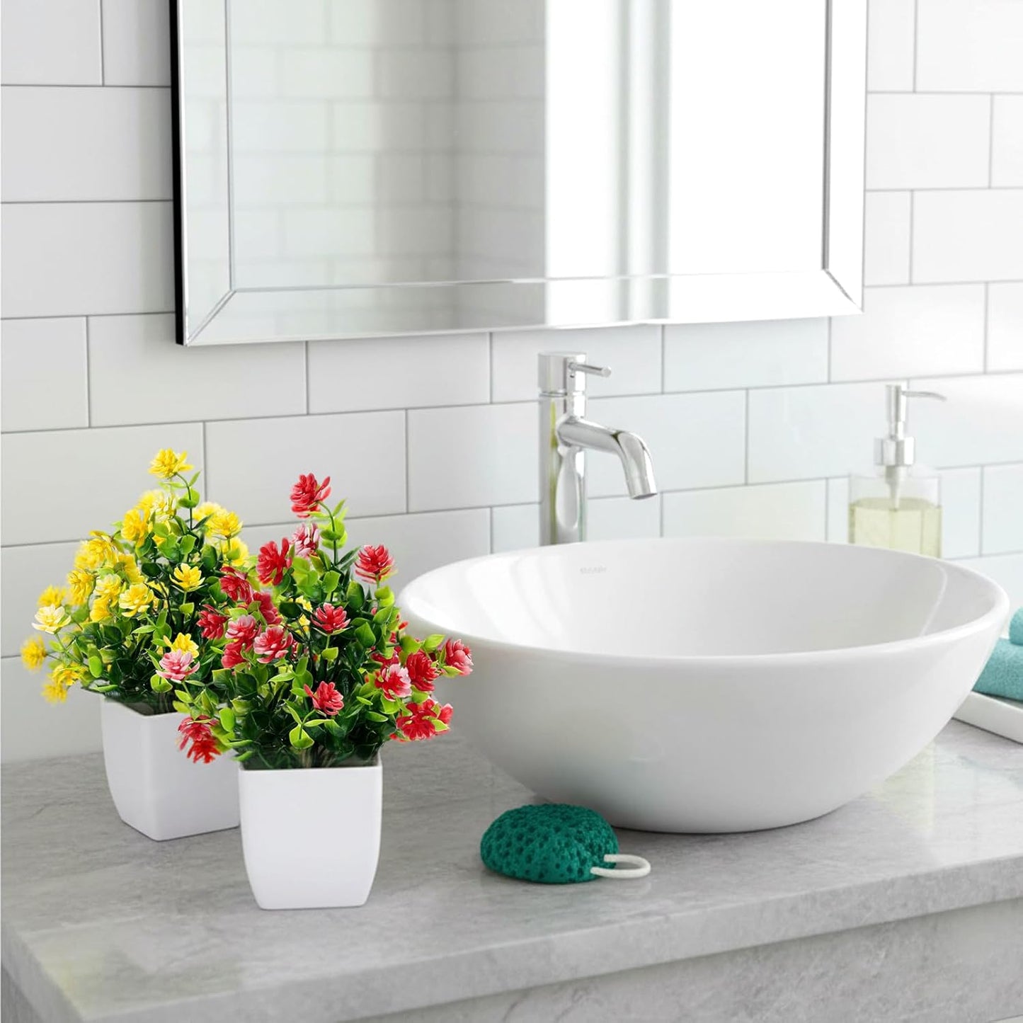 CEWOR Fake Plants 2 Pack Mini Potted Plants Bathroom Accessories Small Artificial Greenery Decorations for Bathroom Office Home Room Kitchen Table Indoor