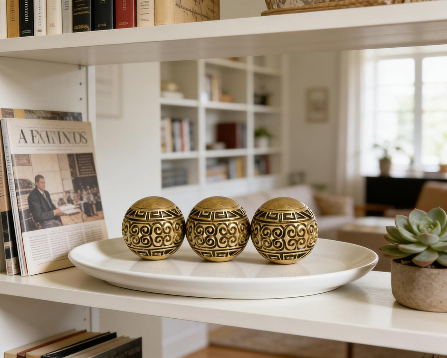 3 Pack Gold Decorative Ball for Centerpiece Bowls, 3 inch Orbs Spheres for Home Living Room Coffee Table Centerpieces Shelf Decoration