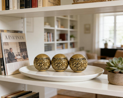 3 Pack Gold Decorative Ball for Centerpiece Bowls, 3 inch Orbs Spheres for Home Living Room Coffee Table Centerpieces Shelf Decoration