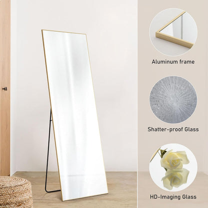 OLIXIS Black Arched Full Length Mirror 60"x16" for Bedroom, Full Body Mirror with Stand, Hanging or Leaning for Wall, Aluminum Alloy Thin Frame Floor Standing for Living Room