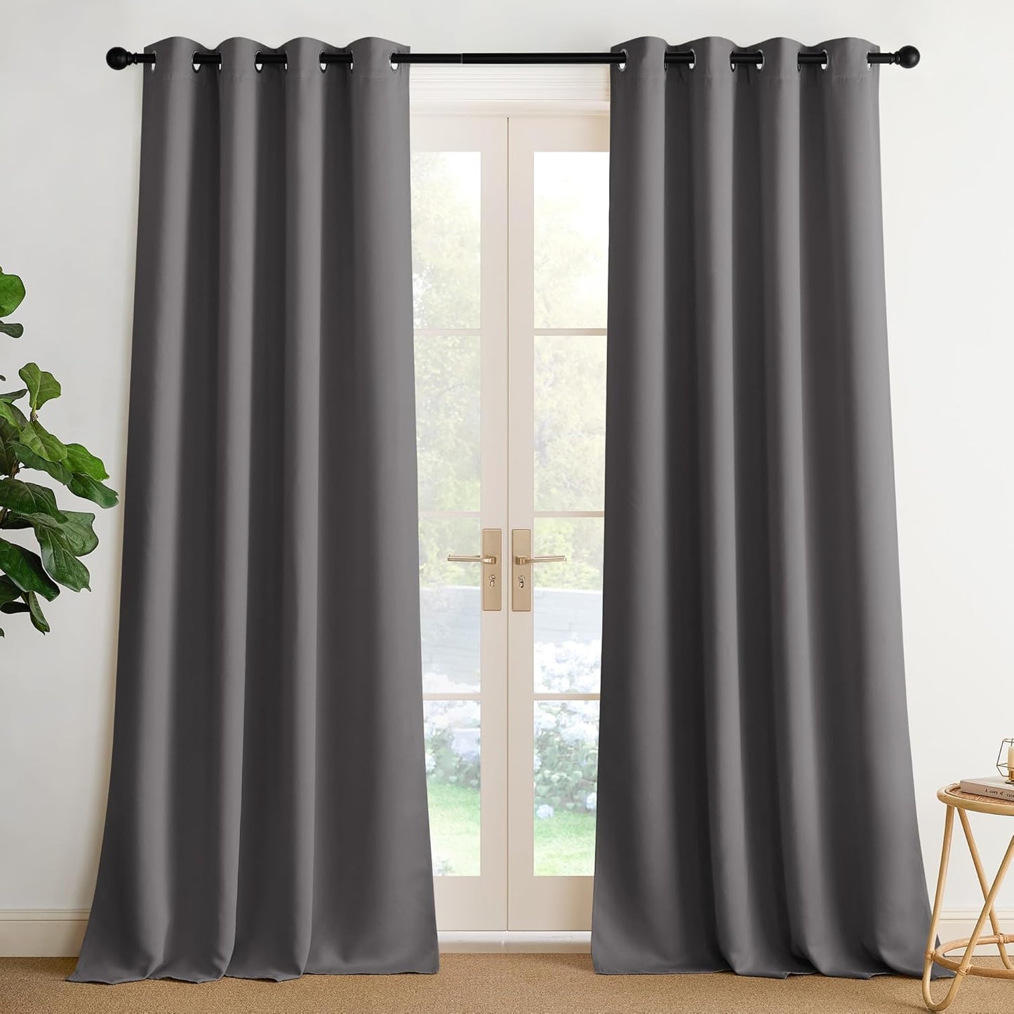 NICETOWN Halloween Pitch Black Solid Thermal Insulated Grommet Blackout Curtains/Drapes for Bedroom Window (2 Panels, 42 inches Wide by 63 inches Long, Black) - Colors E