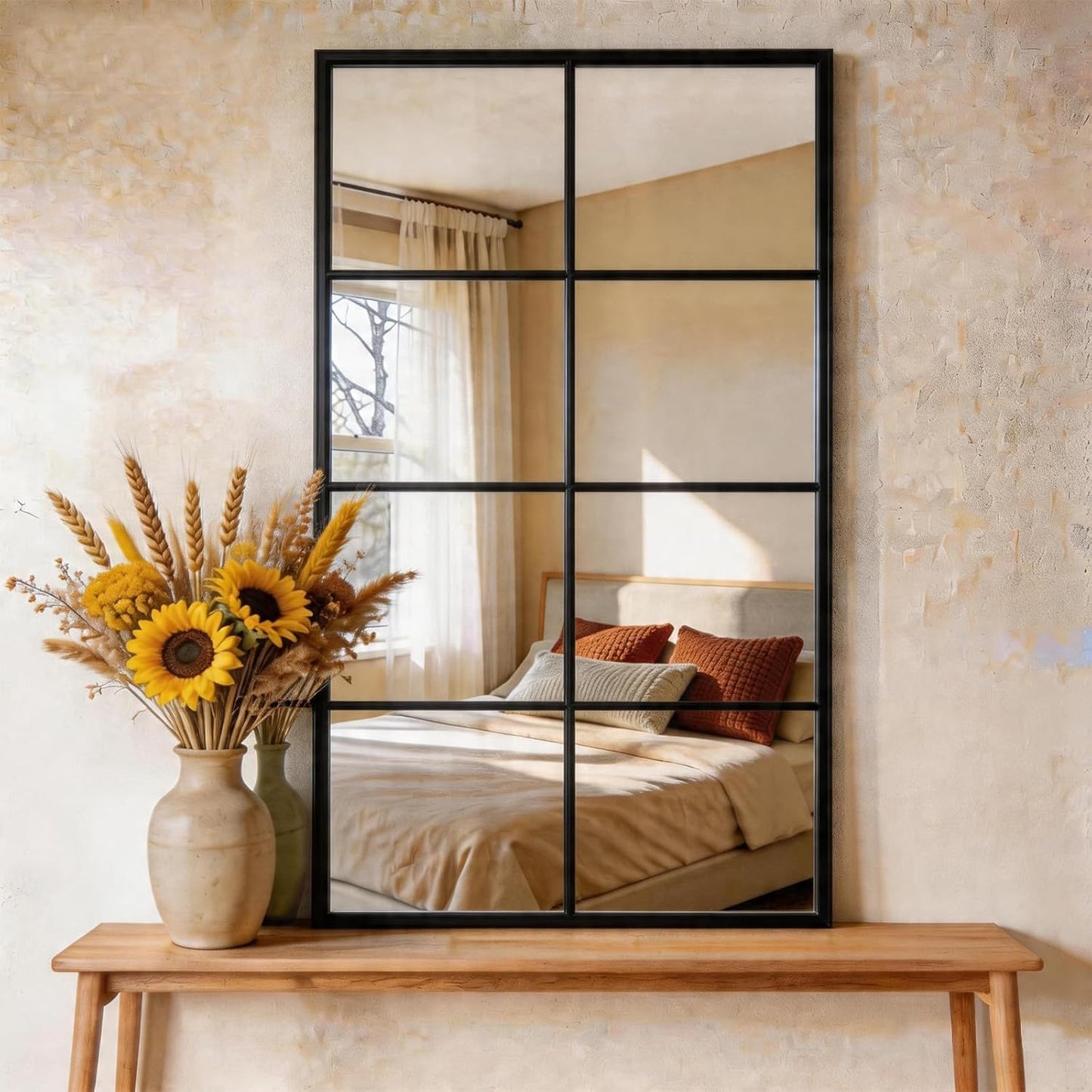 DUMOS Wall Mirror 16" x 32", Set of 2 Rectangle Window Pane Decorative Mirrors, Metal Framed Wall Mounted Mirror for Bathroom, Bedroom, Entryway
