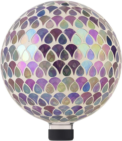 Alpine Corporation 10" Diameter Indoor/Outdoor Glass Mosaic Gazing Globe Yard Decoration, Purple Pearlized Petals Design