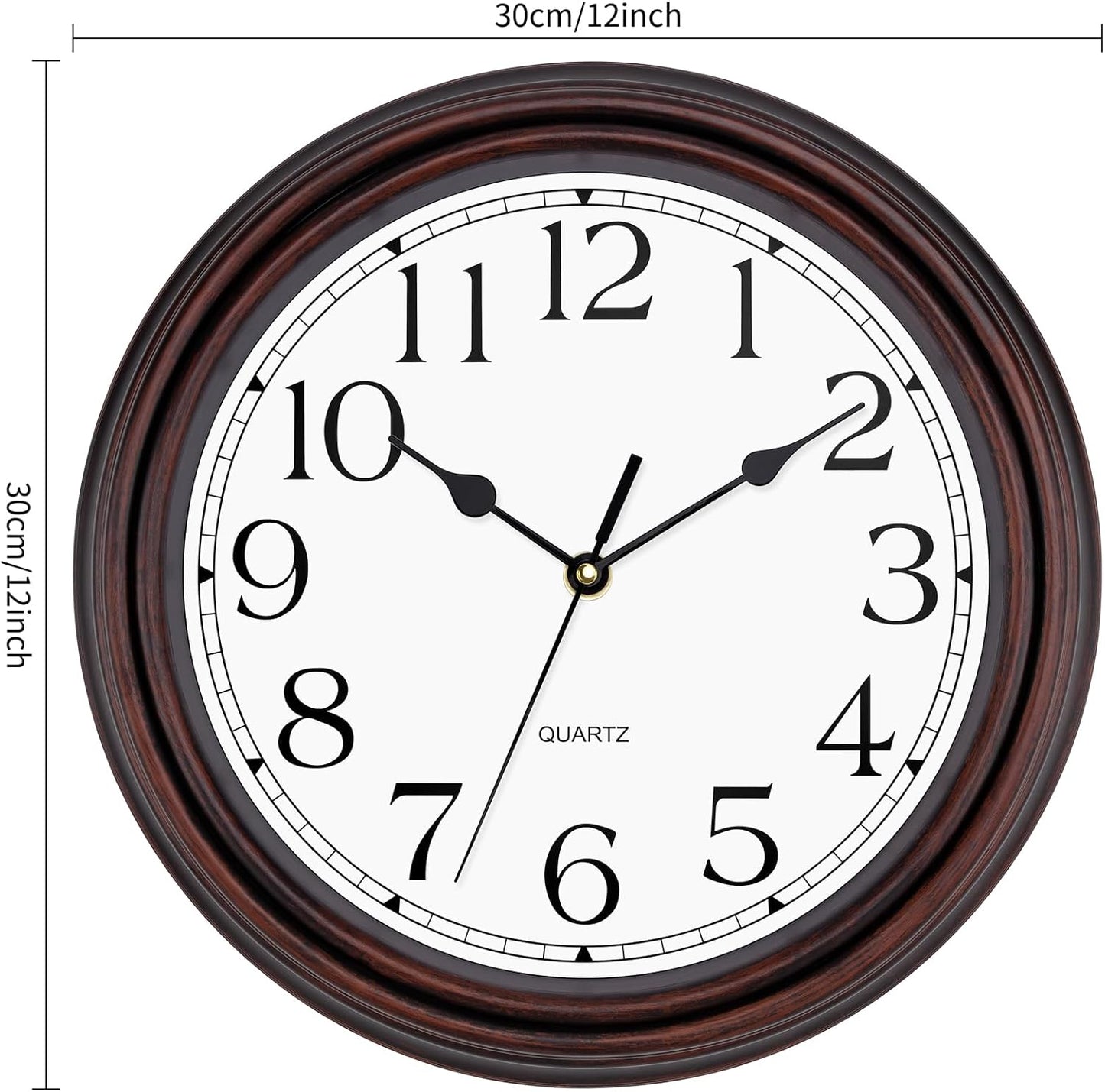 Foxtop Retro Silent Non-Ticking Round Classic Clock Quartz Decorative Battery Operated Wall Clock for Living Room Kitchen Home Office 12 Inch (Bronze)