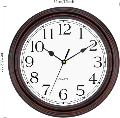 Foxtop Retro Silent Non-Ticking Round Classic Clock Quartz Decorative Battery Operated Wall Clock for Living Room Kitchen Home Office 12 Inch (Bronze)