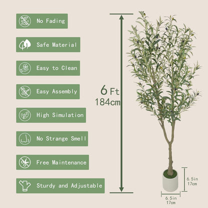 Faux Olive Tree, 5FT Artificial Olive Trees with Lifelike Olive Branches and Fruits, Fake Floor Plants with Pot for Indoor Home Office Living Room Outdoor Decor