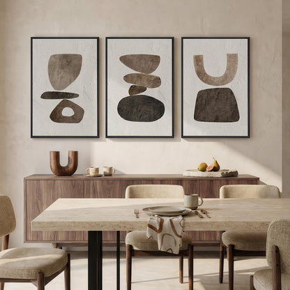 Large Framed Neutral Abstract Wall Art for Living Room, 3 Piece Modern Canvas Prints Paintings Artwork for Walls, Black and Beige Pictures for Living Room Hallway Stair Office Wall Decor 24x36 Inch
