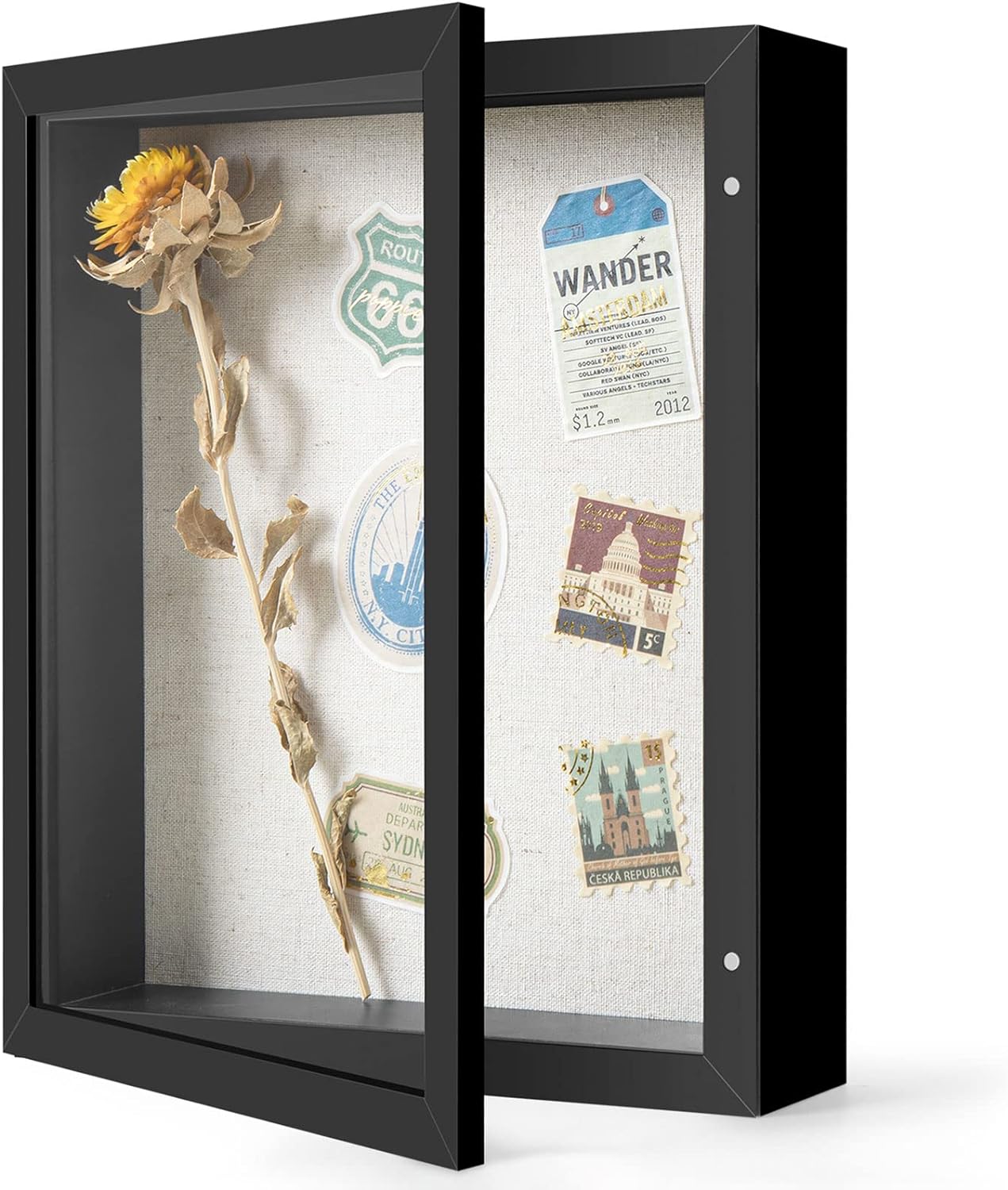 Califortree 8x10 Shadow Box Frame with Linen Back - Sturdy Rustic Memory Display Case of Flower, Pictures, Medals and More, White