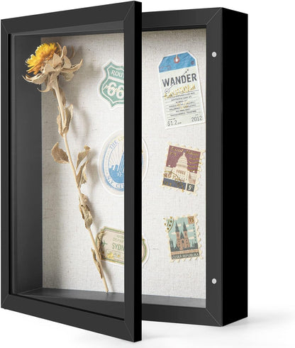 Califortree 8x10 Shadow Box Frame with Linen Back - Sturdy Rustic Memory Display Case of Flower, Pictures, Medals and More, White