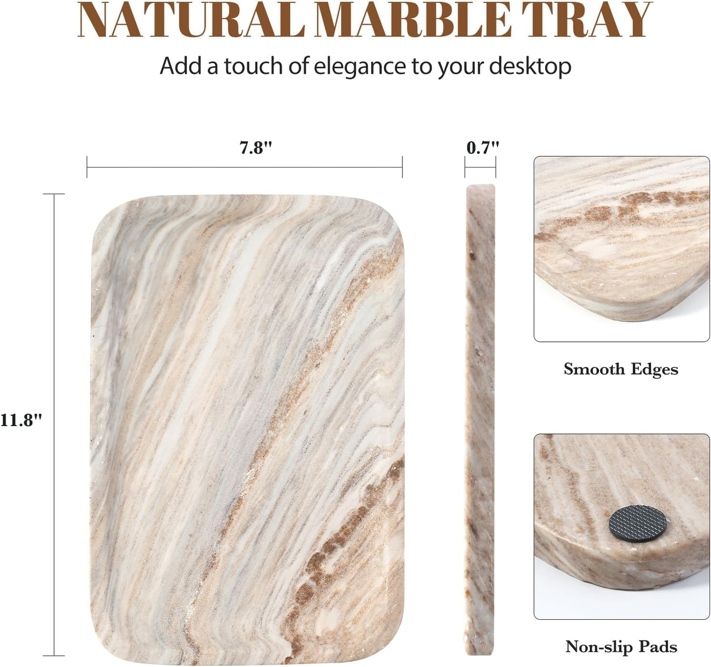 Koville Romano Travertine Tray, 12"x8" Natural Stone Vanity Tray for Countertop Bathroom Kitchen Dresser, Decorative Marble Catchall Trays for Perfume Jewelry, Rectangular Serving Tray(Beige)