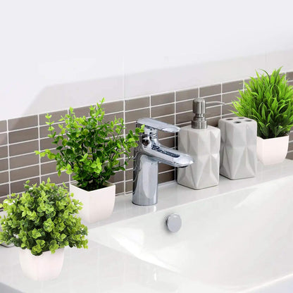 GREENTIME 4 Pack Fake Plants in Black Pot Mini Artificial Eucalyptus Potted Plant Small Faux Grass Greenery Potted for Indoor Home Office Farmhouse Bathroom Table Decoration