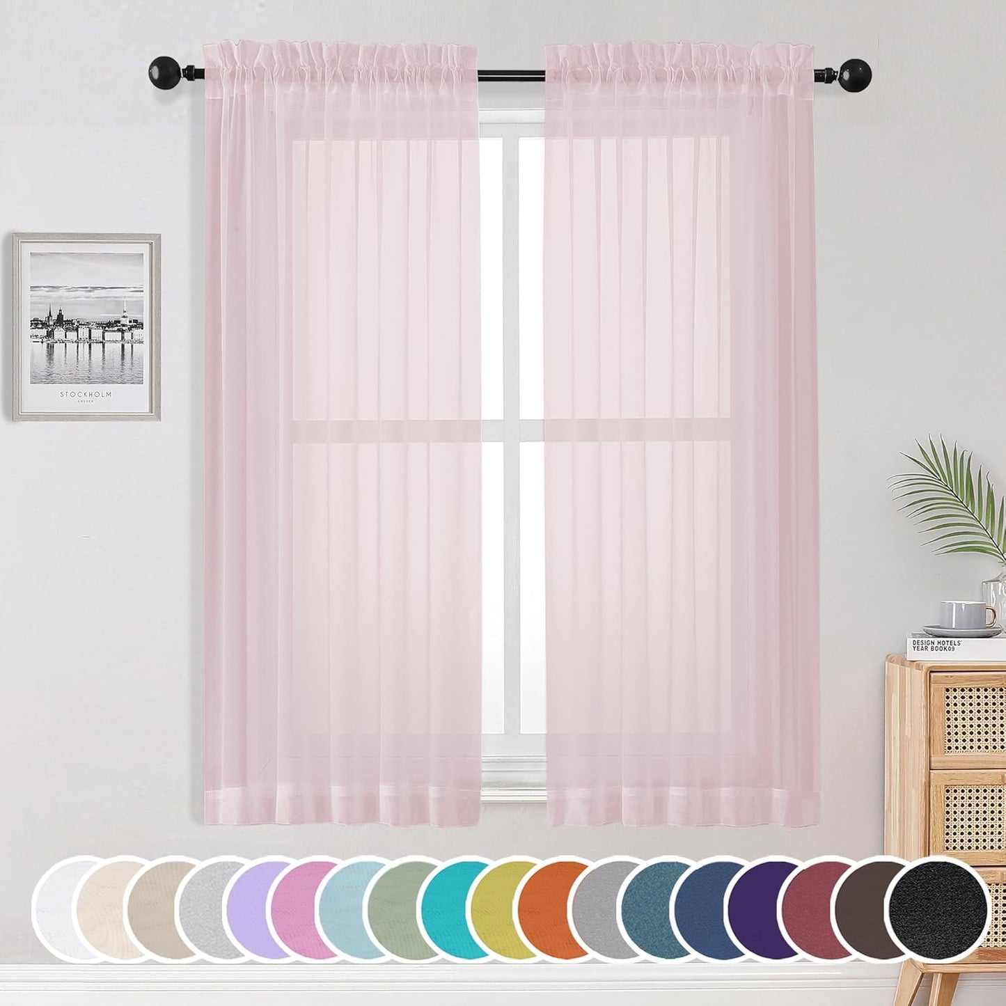 OWENIE Sheer Curtains 84 inches Long 2 Panels Set for Living Room/Bedroom, Rod Pocket Voile Sheer Panel Drapes, White, 2pcs, Each 42" W x 84" L - Colors A
