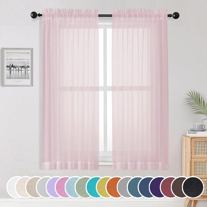 OWENIE Sheer Curtains 84 inches Long 2 Panels Set for Living Room/Bedroom, Rod Pocket Voile Sheer Panel Drapes, White, 2pcs, Each 42" W x 84" L - Colors A