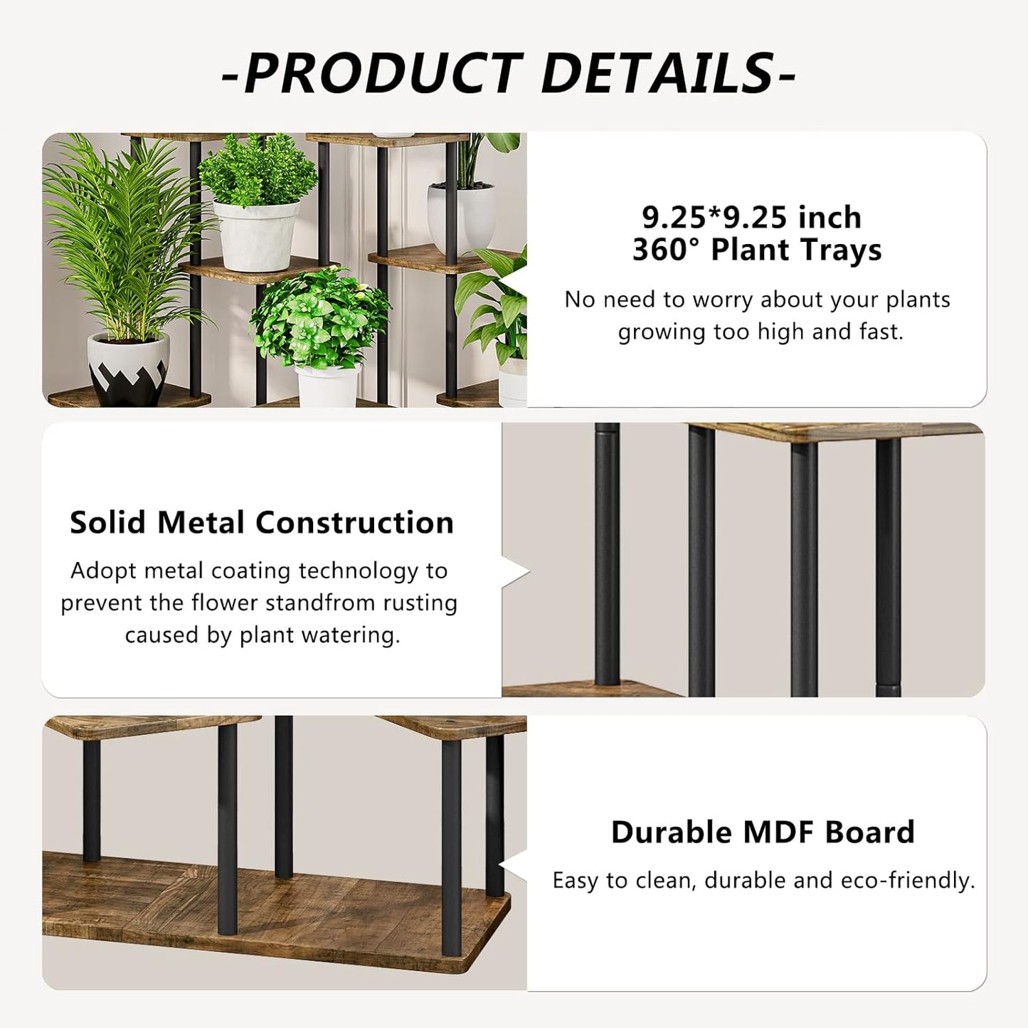 AZERPIAN Plant Stand 5 Tier Indoor Metal Flower Shelf for Multiple Plants Corner Tall Flower Holders for Patio Garden Living Room Balcony Bedroom, Black (5 Tier-Black)