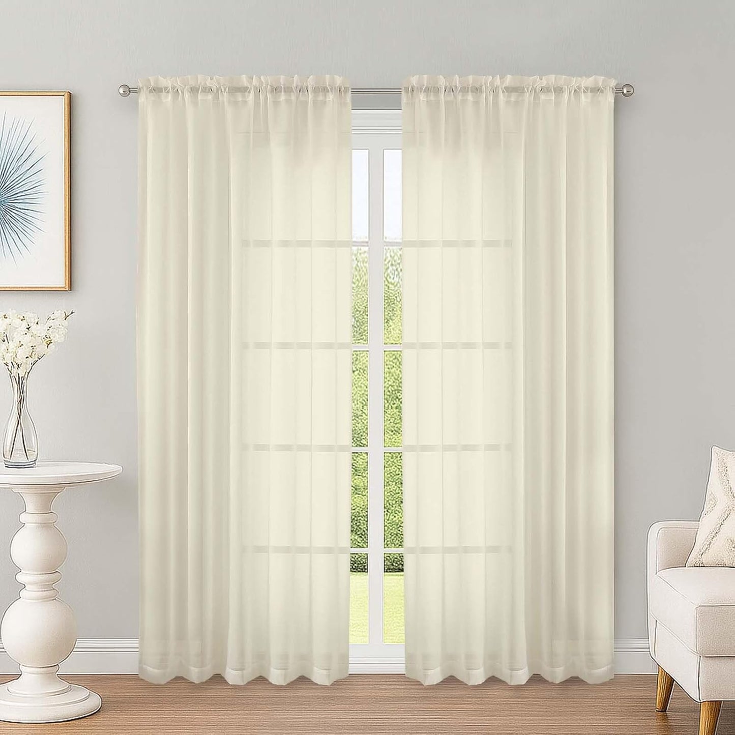OWENIE Sheer Curtains 84 inches Long 2 Panels Set for Living Room/Bedroom, Rod Pocket Voile Sheer Panel Drapes, White, 2pcs, Each 42" W x 84" L - Colors B