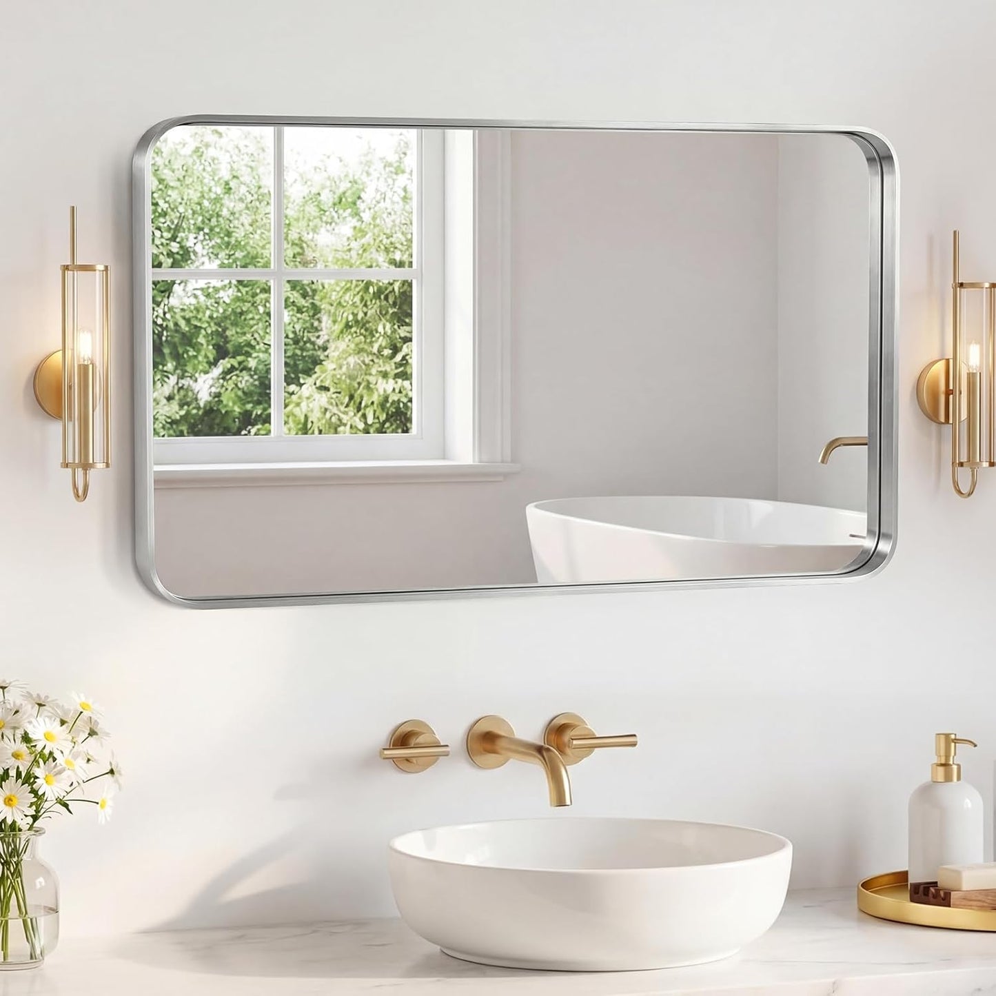 NEWBULIG Gold Round Wall Mirror 36 Inch, Bathroom Mirrors for Over Sink, Wall Decor for Bathroom, Entryway, Bedroom, Vanity