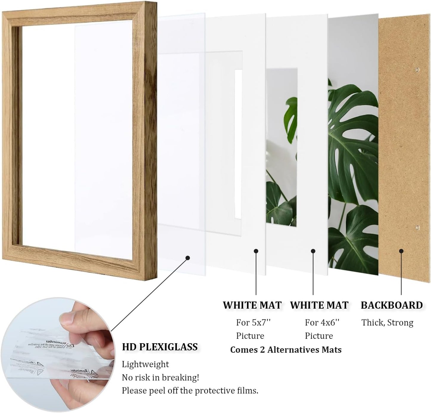 Egofine 12x16 Picture Frame Black, Covered by Plexiglass Made of Solid Wood, Display Pictures 9x12 and 11x14 with Mat or 12x16 Without Mat, for Wall Mounting Photo Frame - Colors A