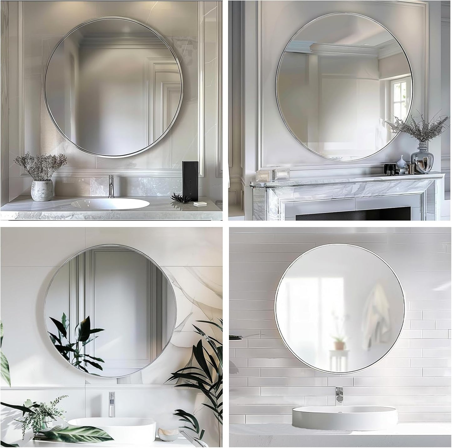 Sunniry Black Round Mirror, Round Mirror 24 inch, Black Circle Mirrors Matte Metal Frame, Wall Mounted Mirrors for Living Room, Bathroom, Wall, Entryway.
