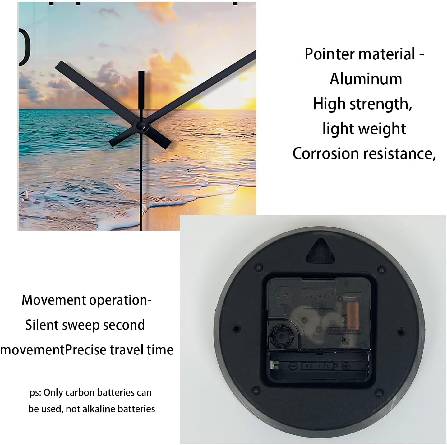 Beach Wall Clock Battery Operated 12 Inch Glass Wall Clock Non Ticking Analog Blue Wall Clocks for Bedroom Living Room Office Decor