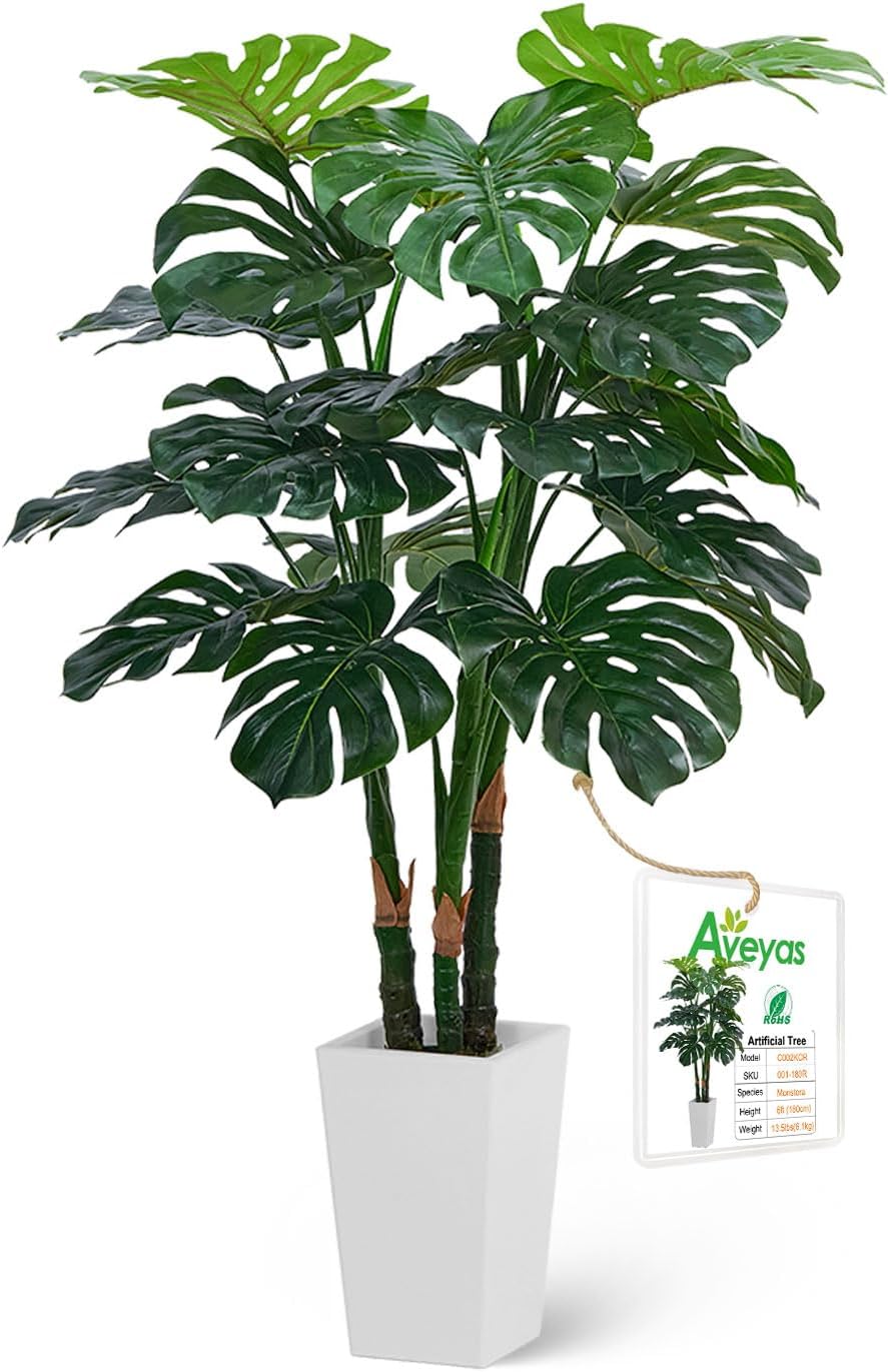 Aveyas 7ft Artificial Olive Tree for Home Decor, 7 Feet Large Faux Plant Fake Skinny Silk Trees with Pot for Indoor Outdoor House Living Room Office (7 ft Tall Including Raised Pot)
