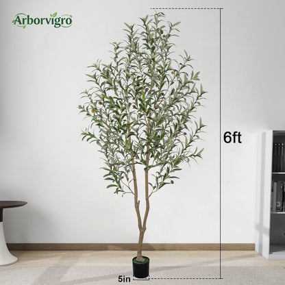Artificial Olive Tree 6FT Tall Faux Olive Tree Artificial Indoor with Natural Wood Trunk and Lifelike Fruits Realistic Black Potted Interior for Home Office Living Room Decor