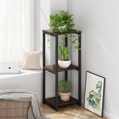 Plant Stand Indoor Corner Tall 2 Tier Metal Modern Flower Storage Plant Shelf Holder for Living Room Balcony Garden,Black (2 Tier-Black Round)