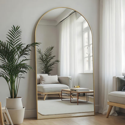 Dewfig Arched Full Length Mirror, 76"x34" Large Floor Mirror, Full Body Mirrors for Leaning or Hanging, Standing Mirrors for Bedroom, Living Room,Dressing Room, Aluminum Alloy Frame, Black