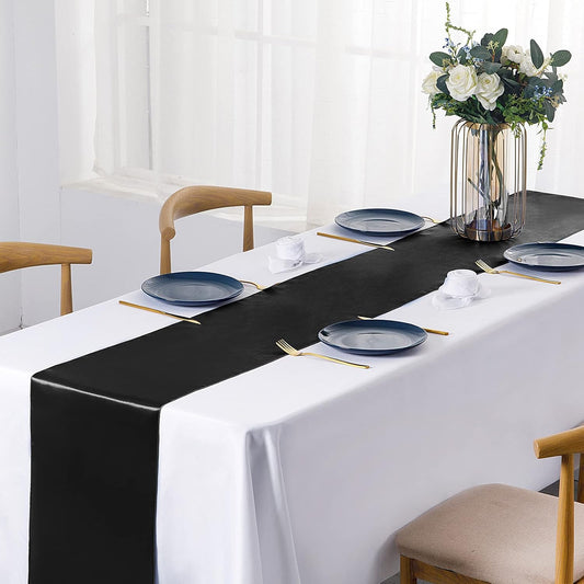 SiinvdaBZX 4 Pcs Royal Blue Satin Table Runner 12 x 108 inches Long, Bright Smooth Satin Wedding Table Runner Decorations for Birthday Parties, Buffet, Banquets, Graduations, Engagements
