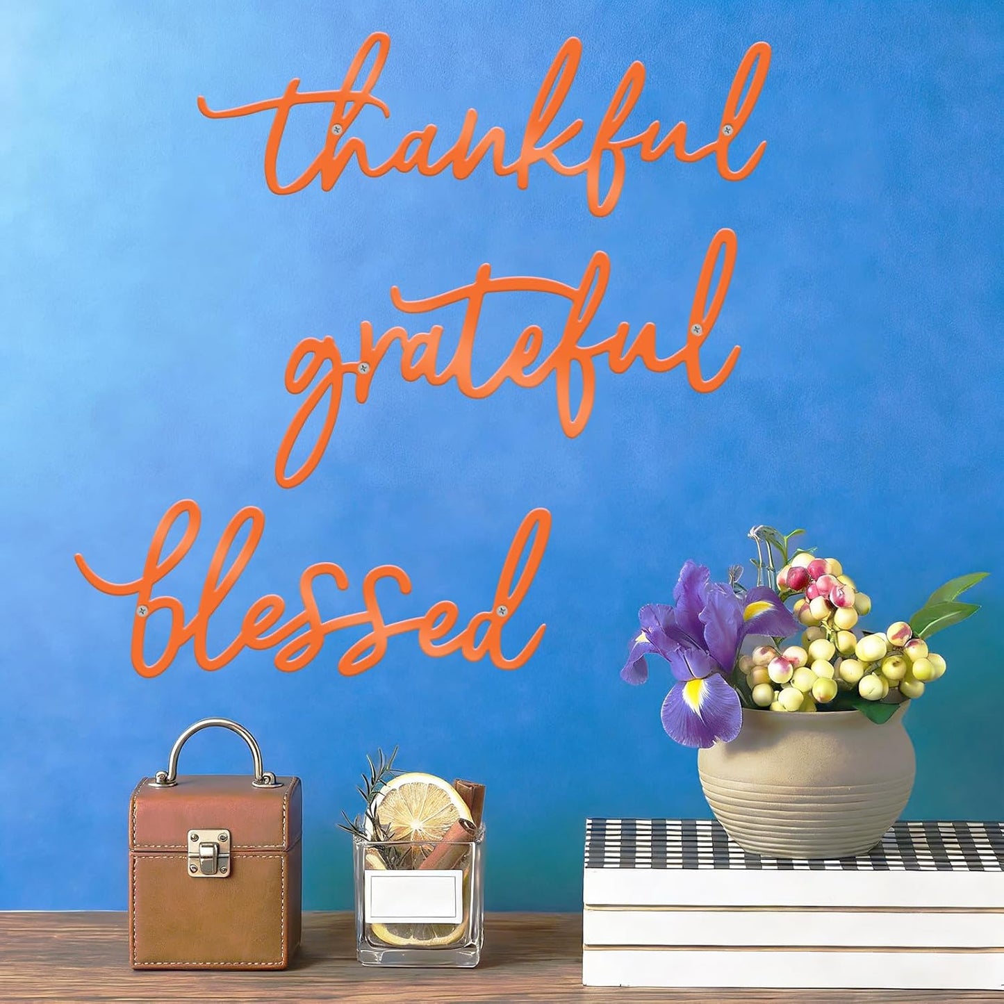 Thankful Grateful Blessed Letter Sign Metal Wall Decor, 3 Piece Black Letters Wall Art for Bathroom Bedroom Metal Words Wall Decor for Home Decor