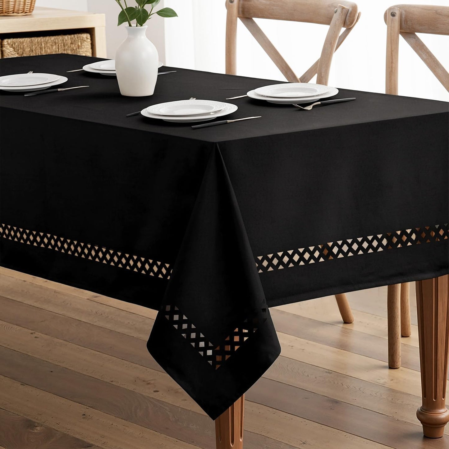 MIULEE Beige Rectangle Linen Polyester Tablecloth with Decorative Cutouts Spring Waterproof Stain Resistant & Shrink-Proof Table Cloth 52x70 inch Farmhouse Style for Dining Wedding and Outdoor