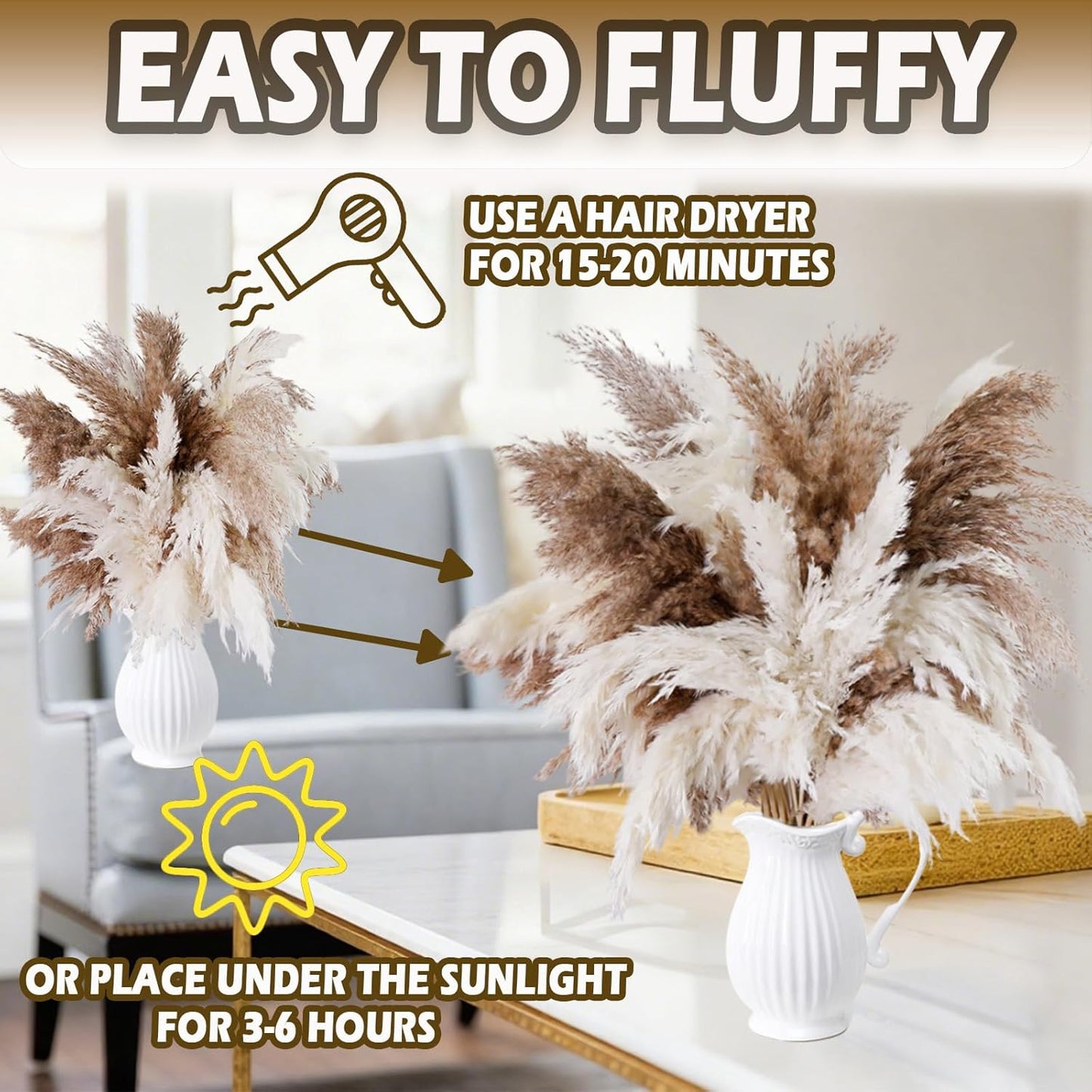 50 PCS Tall Pampas Grass for Floor Vase – 17" Natural Fluffy Dried Pampas Grass Stems, Large 20 White & 30 Brown Pоmpas Grass, Boho Pampas for Wedding, Home Decor, Halloween, Christmas