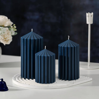 3 Pack White Ribbed Pillar Candles - Soy Wax Unscented, 2.76" x4.2/4.9/5.9 in Smokeless Non Toxic Cotton Wick, Aesthetic Modern Candles for Home Decor, Dinner Table, Living Room, Housewarming Gift