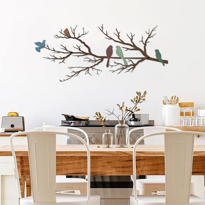 Metal Birds Wall Art, Metal Vivid Birds on Branch Silhouette Wall Decor Black Leaves with Bird Outdoor Hanging Wall Sculpture for Home Balcony Garden(Large)