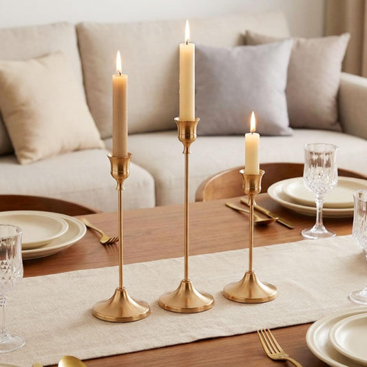 10 Sets Candle Gold Metal Candlestick Holders - HearthLume Vintage Modern Metal Taper Candle Holders, Decorative Centerpiece for Table Mantel, Wedding Kitchen Home Decor, Wedding Gift,30Pcs