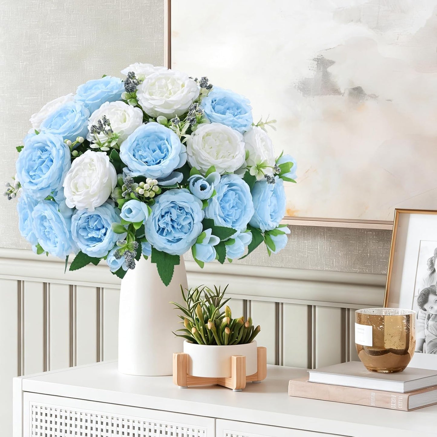 MARTINE MALL 2 Packs Peonies Artificial Flowers, Light Pink Artificial Peonies, Silk Peonies Flowers Fake Peonies Artificial Flowers Peonies Bouquet for Centerpiece Table Wedding Party Home Decor