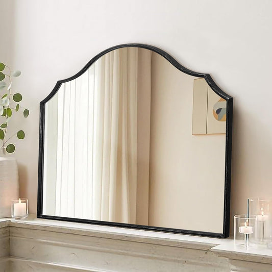Besdomus Gold Scalloped Wall Mirror: 40"x29" Large Modern Minimalist Bathroom Mirror - Decorative Vanity Arched for Dresser/Entryway/Fireplace/Mantle/Living Room - Home Decor for Housewife