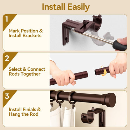 YaFex Curtain Rods 2 Pack 32-144 Inch, Heavy Duty 1 Inch Curtain Rod, Black Extra Long Adjustable Window Treatment Rods, Modern Design, Easy Installation