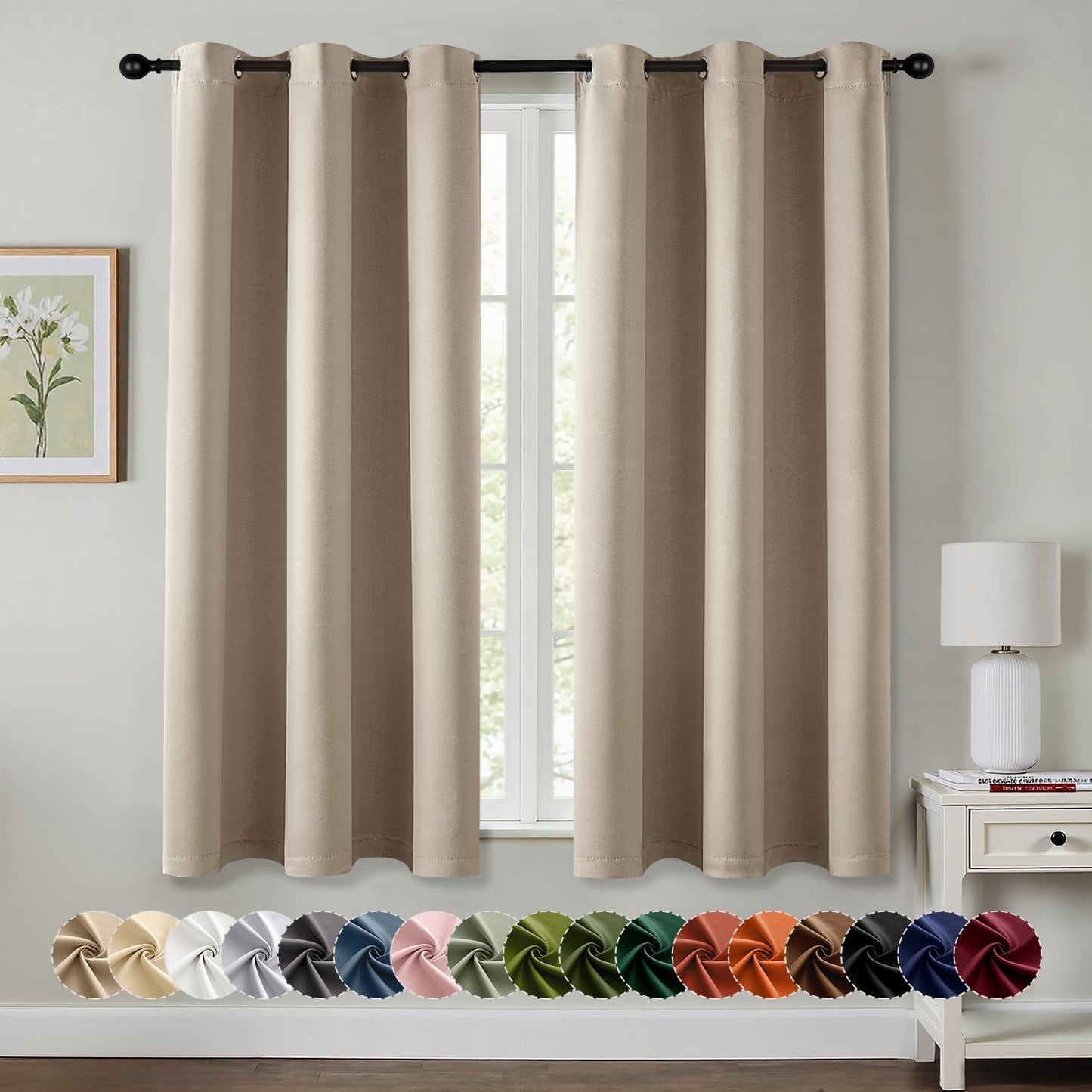MIULEE Blackout Curtains for Bedroom Living Room 2 Panels, Thermal Insulated Room Darkening Drapes Grommet Noise Reducing Light Blocking Window Treatments 63 Inches Long 40x63 Inch Black - Colors A