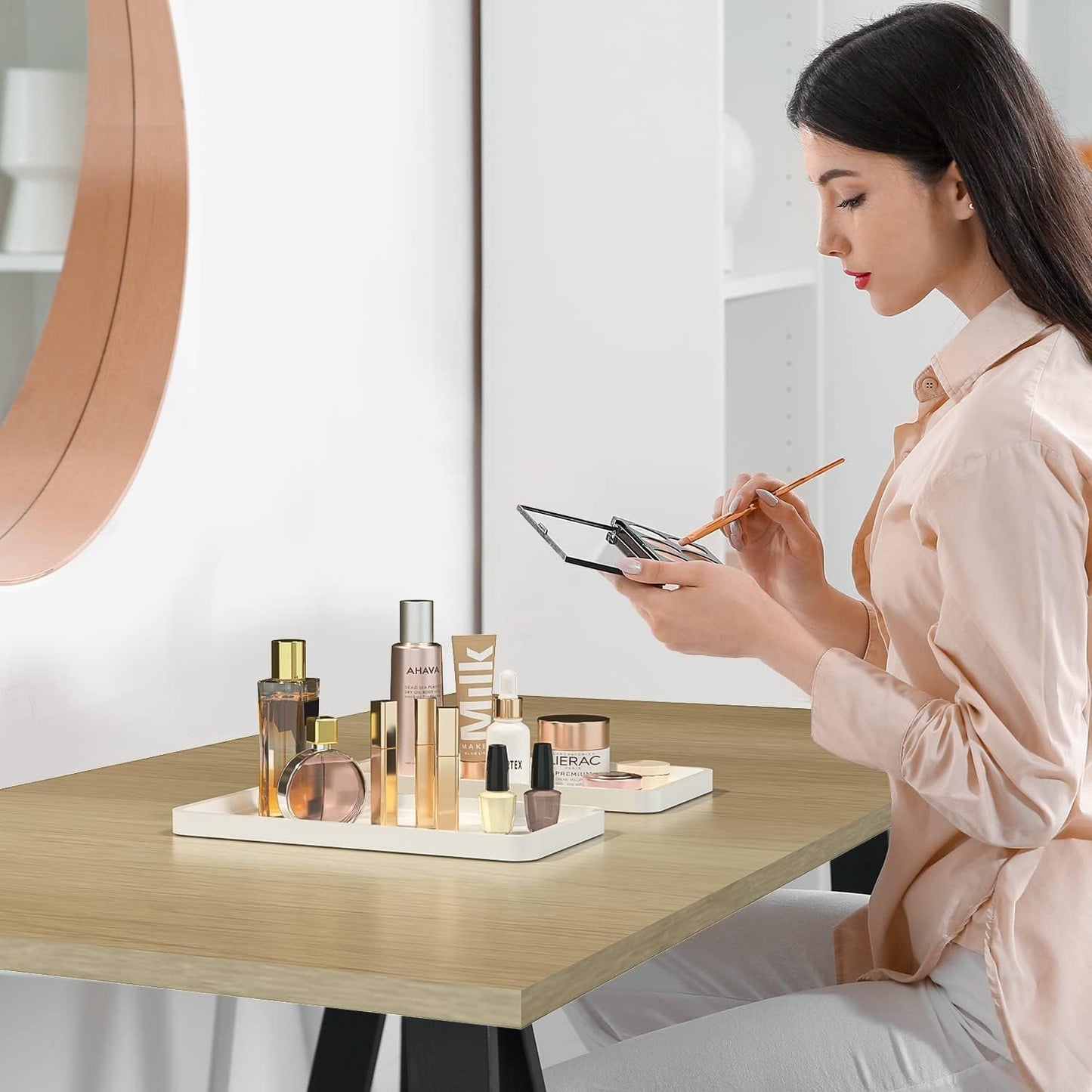 Bathroom Vanity Tray for Countertop - Bamboo Organizer Tray for Dresser Tops, Toilet, Perfume Small Decorative Tray Wood Tray for Home Decoration 11.81” L x 6.1” W x 0.79” H Black